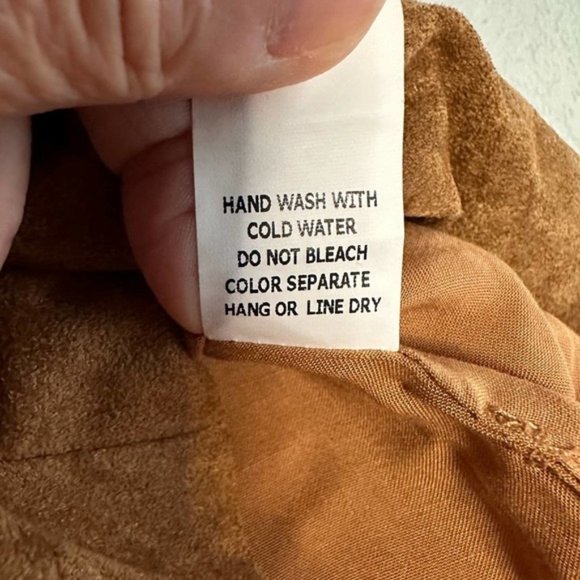 Honey Punch Faux Suede Mini Skirt Front Snap Camel Brown - Picture 3 of 5